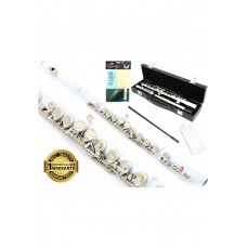 D'Luca 400 Series White 16 Closed Hole C Flute with Offset G and Split E Mechanism, PU Leather Case, Cleaning Kit and 1 Year Manufacturer Warranty   
